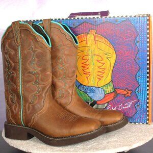 Justin Gypsy Womens Brown Leather Western Boots Turquoise Stitching Size 9B
